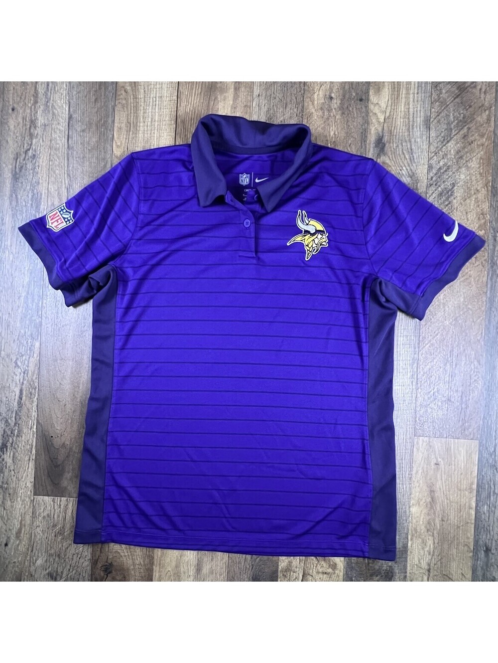 Minnesota Vikings Polo Shirt Womens Medium Striped NFL Football Nike Dri Fit